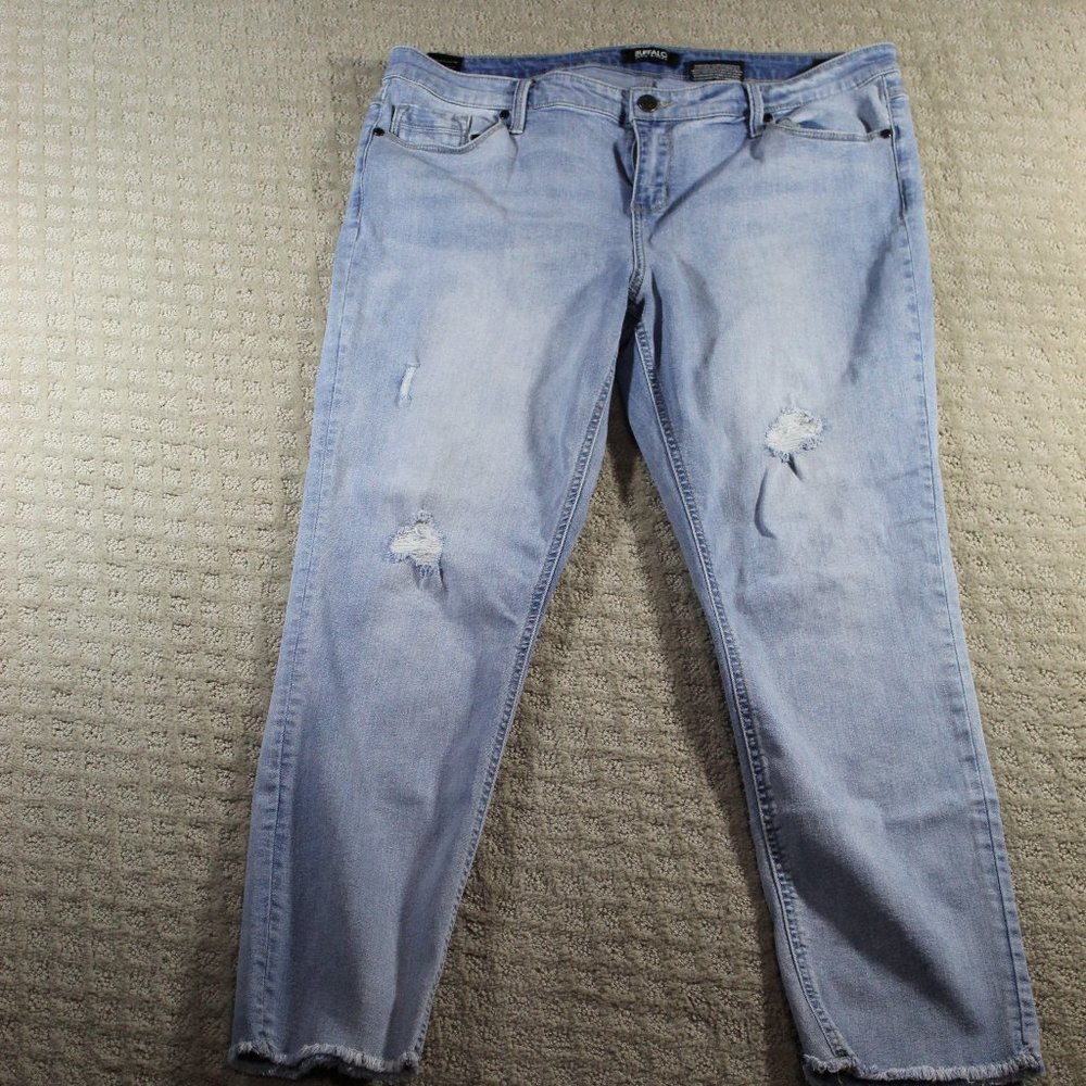 Buffalo David Bitton Size 14 Jess Rip & Repair Mid-Rise Skinny Blue Jeans
